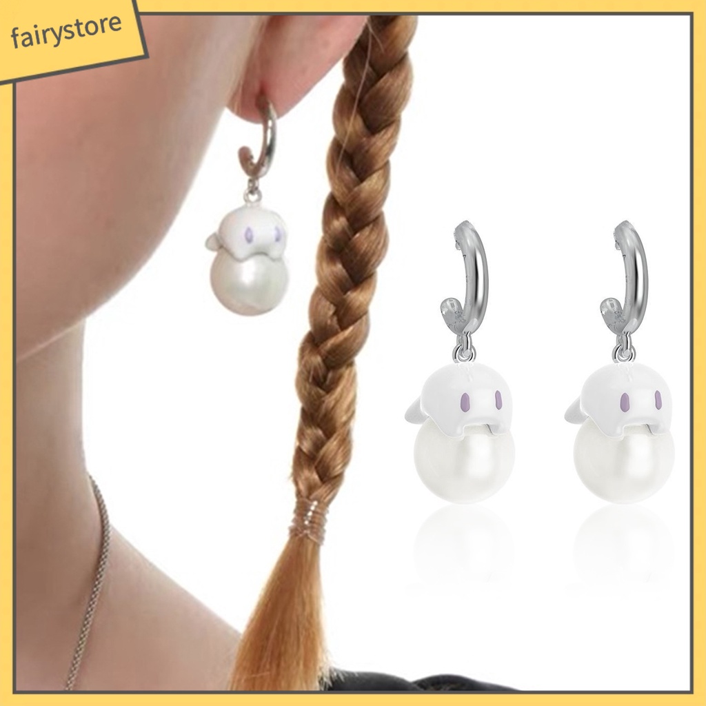 1 Đôi Bông Tai Ngọc Trai Nhân Tạo Hình Ma Nhỏ Dễ Thương Cho Nữ