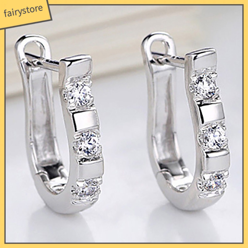 1 Đôi Bông Tai Chữ U Đính Đá Thời Trang Dành Cho Nữ