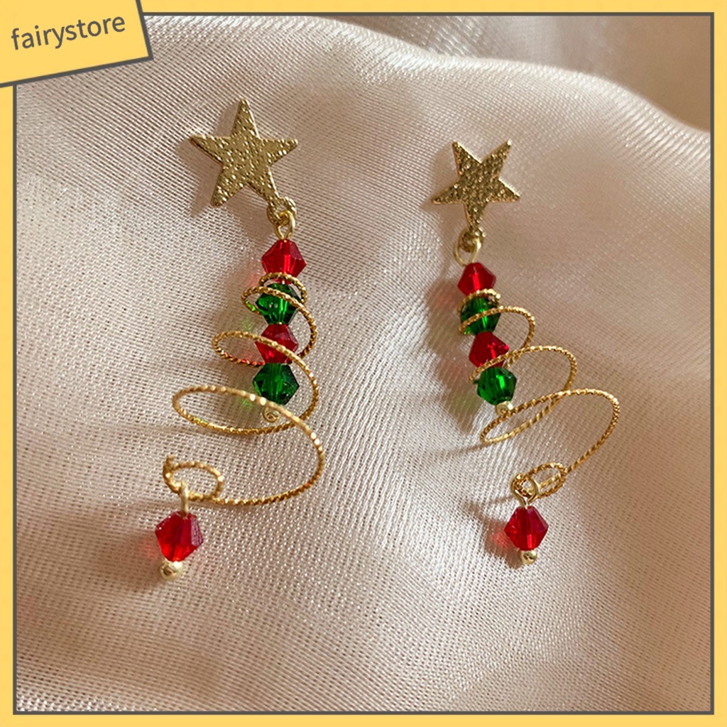 [FRO] 1 Đôi Bông Tai Hình Cây Thông Ngôi Sao Năm Cánh Mạ Màu Sắc Tương Phản Dành Cho Nữ