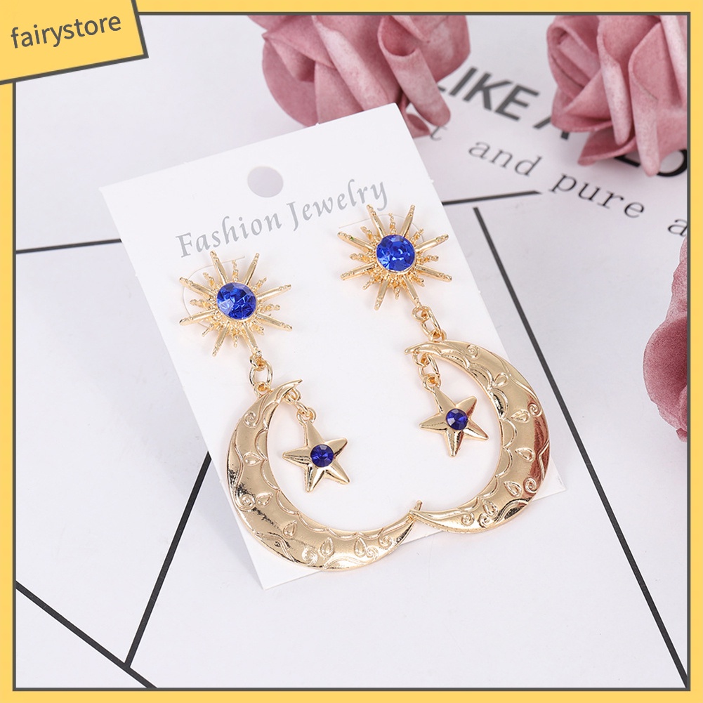 Bông Tai Hình Ngôi Sao / Mặt Trăng Đính Đá Sapphire Giả Thời Trang Cho Nữ