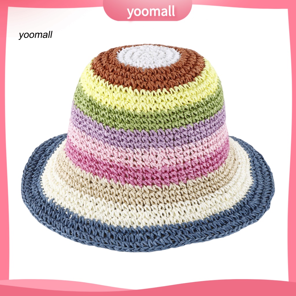 Mũ Đan Rơm Chống Nắng Nhiều Màu Sắc Họa Tiết Kẻ Sọc Cho Nữ