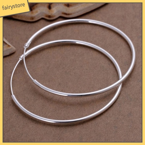 1 Đôi Bông Tai Hình Tròn Lớn Mạ Bạc Thời Trang Dành Cho Nữ