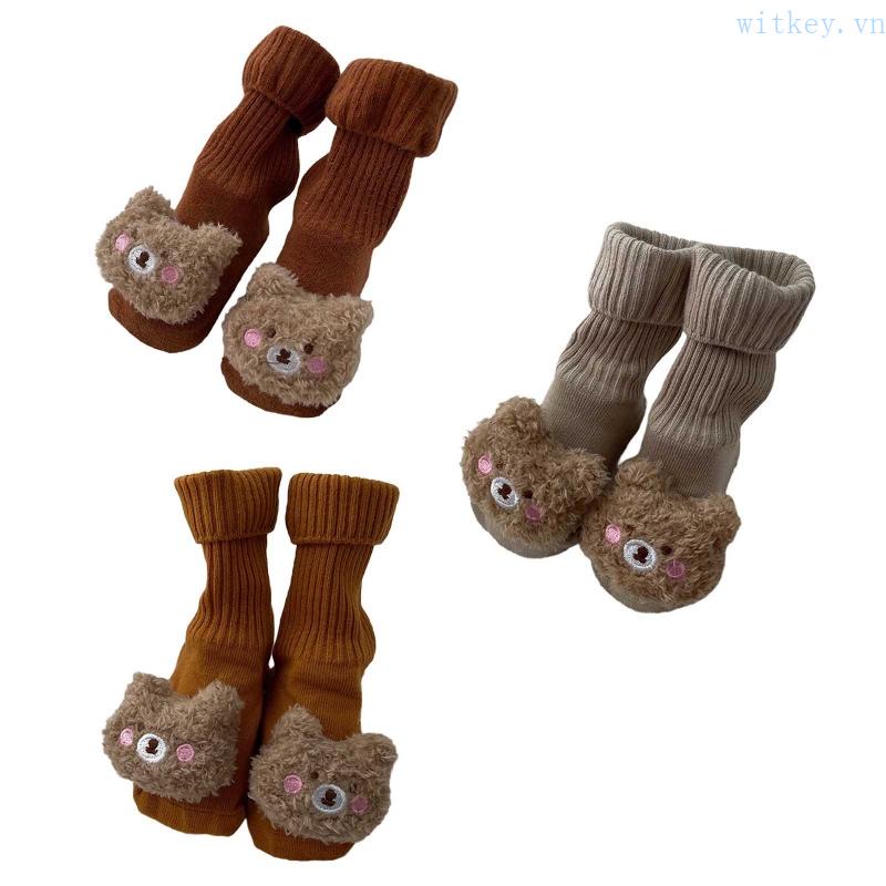 Vớ Ống Trung Bằng Cotton Mềm Dày Dặn Giữ Ấm Chống Trượt Hình Gấu Dễ Thương Cho Bé Sơ Sinh
