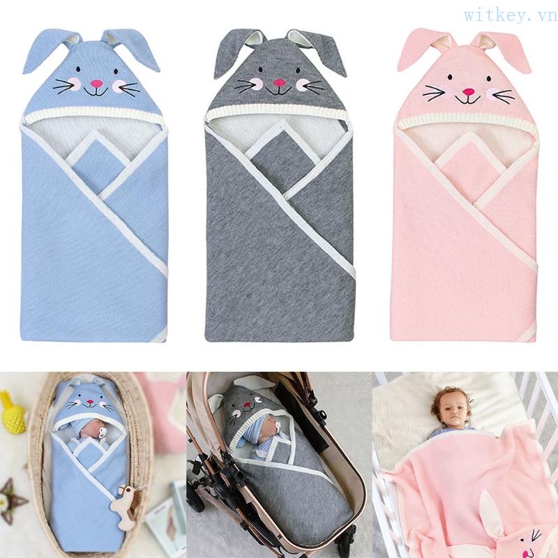 Chăn Quấn Em Bé Bằng Len Hình Tai Thỏ Hoạt Hình 3D Dễ Thương