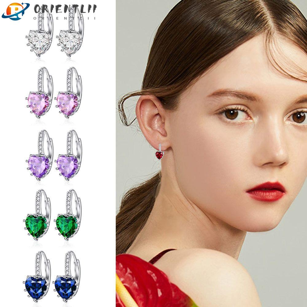 Set 2 Đôi Bông Tai Hình Trái Tim Nhiều Màu Sắc Lấp Lánh