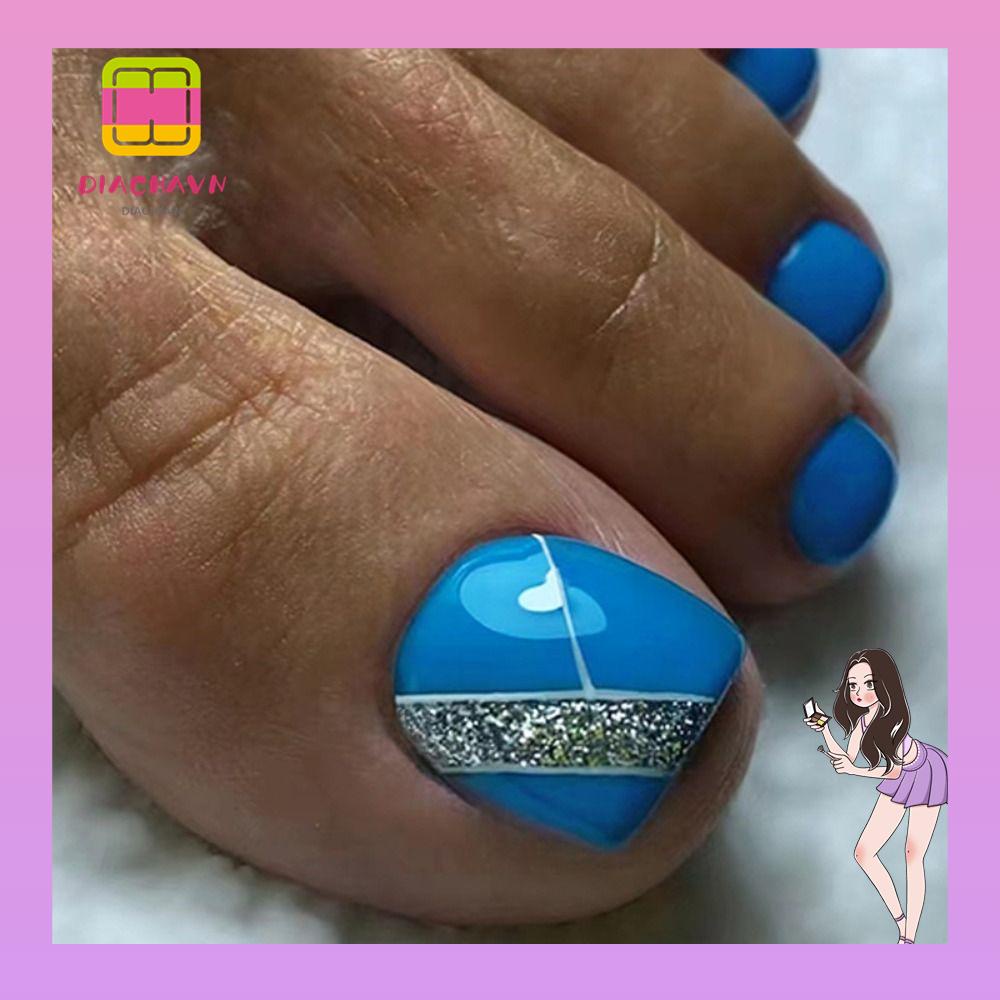 Set 24 Móng Chân Giả Hình Vuông Phong Cách Pháp