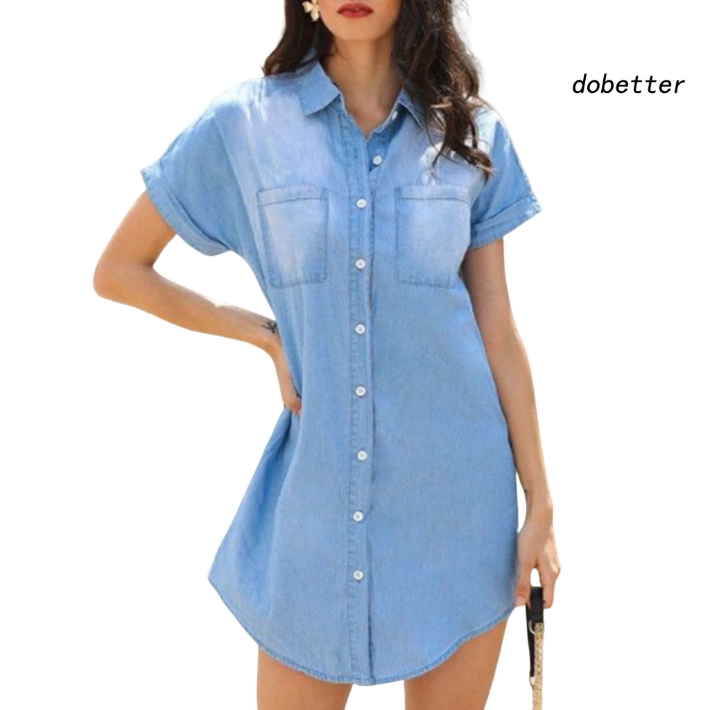 Đầm Sơ Mi Denim Tay Ngắn Màu Sắc Thời Trang Dành Cho Nữ