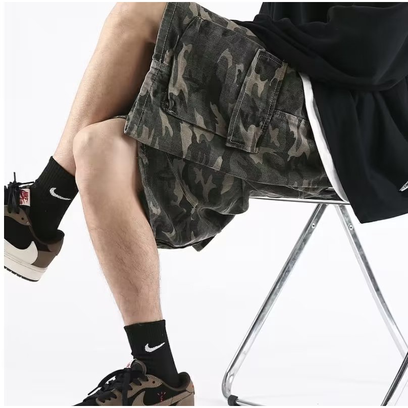 Quần Short Ống Rộng Phong Cách Retro Đường Phố Mỹ Thời Trang Mùa Hè Cho Nam