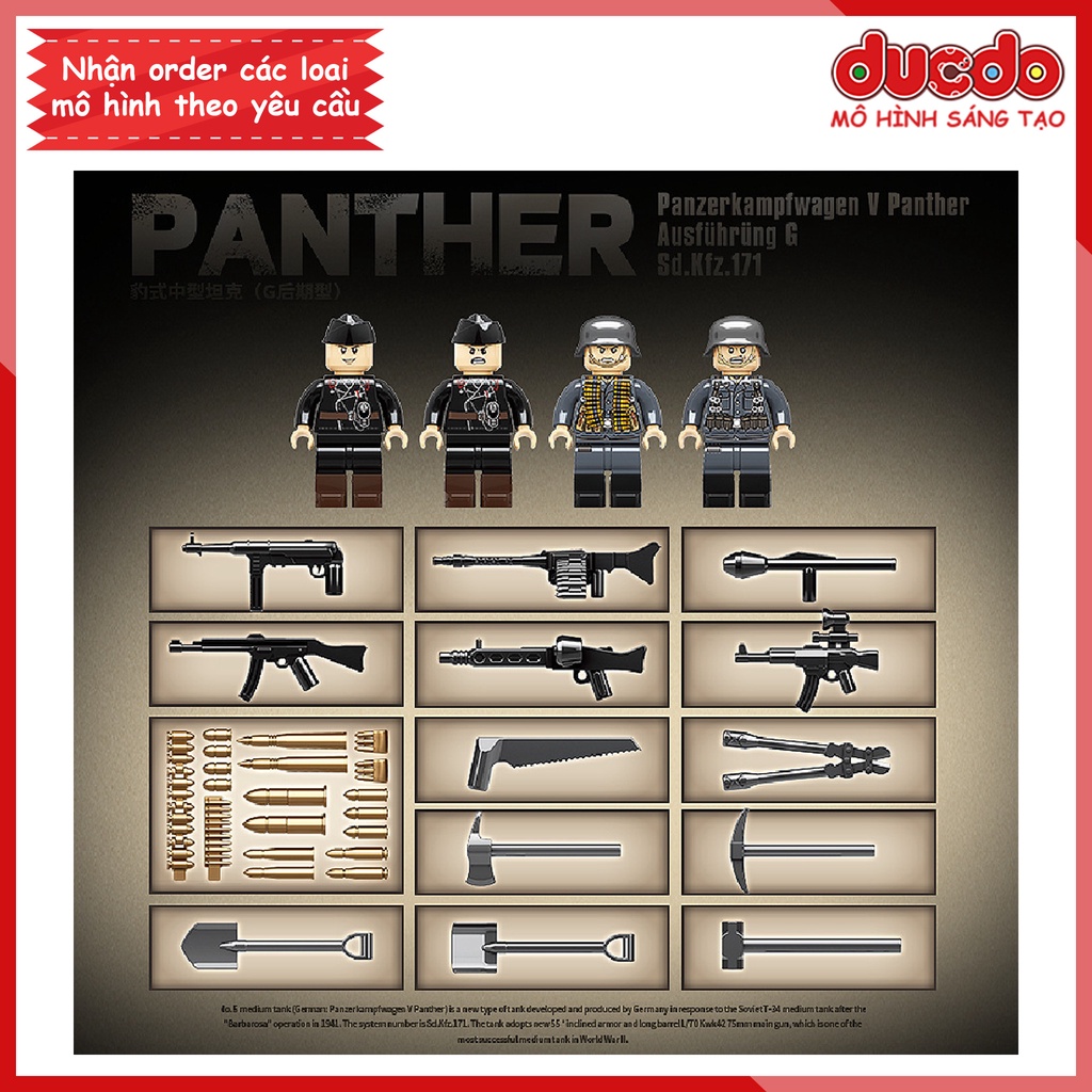 Lắp ghép Siêu tank hạng trung của Đức Panther Ausfuhrung - Đồ chơi Xếp hình Mô hình WW2 QuanGuan 100246