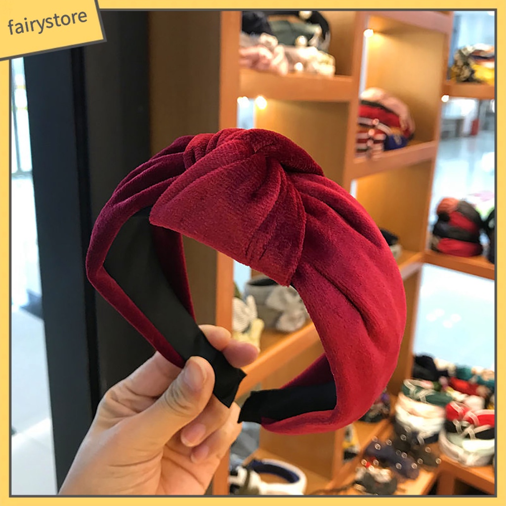 Băng Đô Nhung Thắt Nút Co Giãn Bản Rộng Phong Cách Hàn Quốc Thanh Lịch Cho Nữ Mặc Hàng Ngày