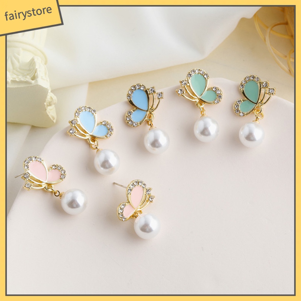 Bông Tai Hình Bướm Đính Ngọc Trai Giả Dễ Phối Đồ Thời Trang Cho Nữ