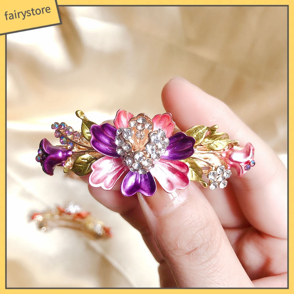 Kẹp Tóc Đính Đá Hình Hoa Lấp Lánh Chống Trượt Thời Trang Cho Nữ