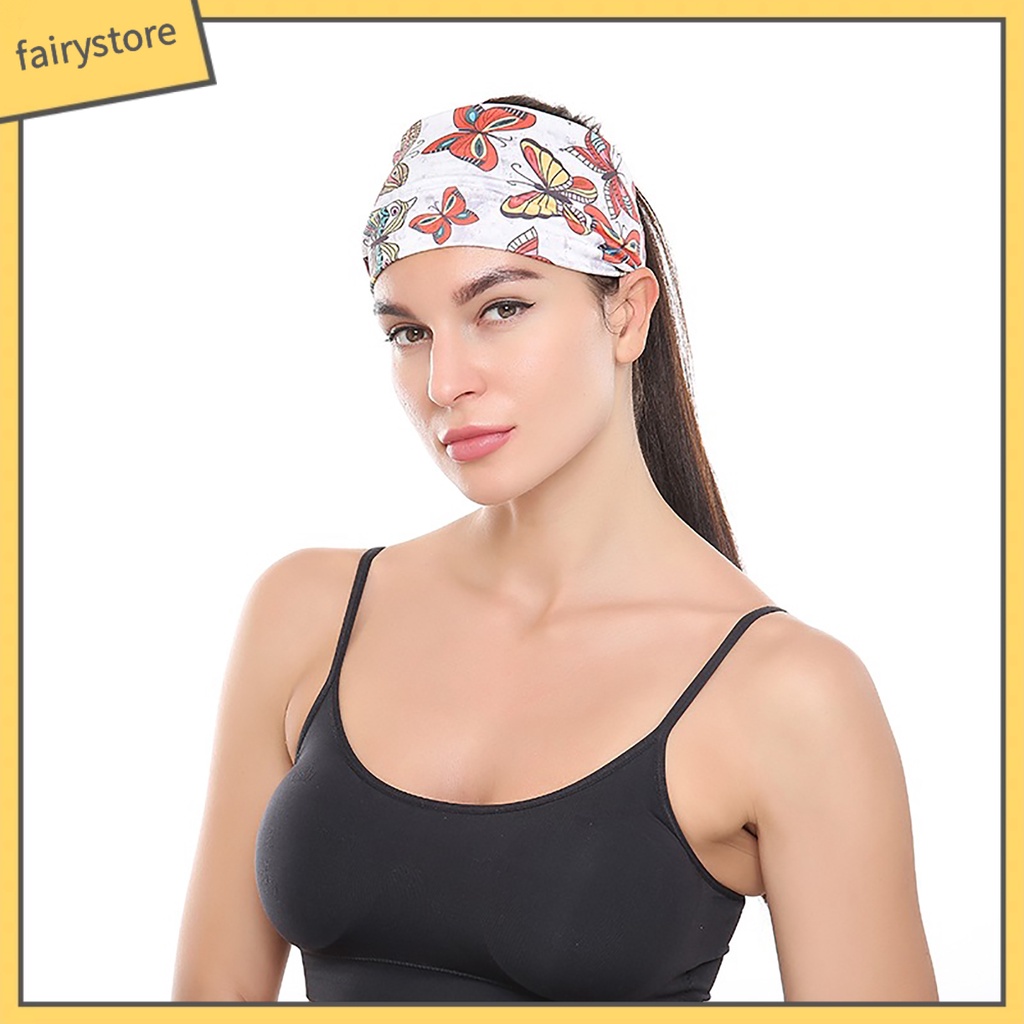 Băng Đô Cài Tóc Bản Rộng Co Giãn In Họa Tiết Bướm Phong Cách Thể Thao Thời Trang Cho Nữ