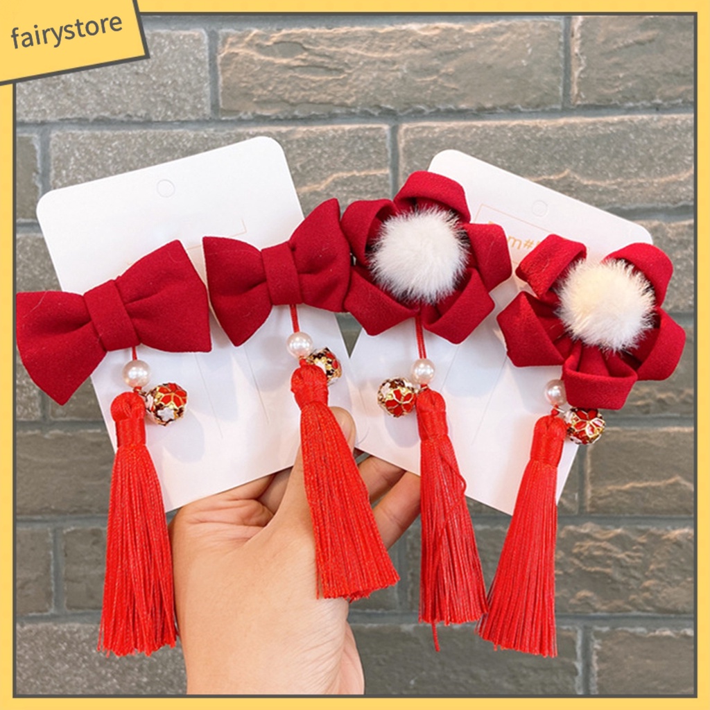 1 Cặp Kẹp Tóc Tua Rua Phong Cách Trung Hoa Cổ Điển Cho Bé Chụp Ảnh