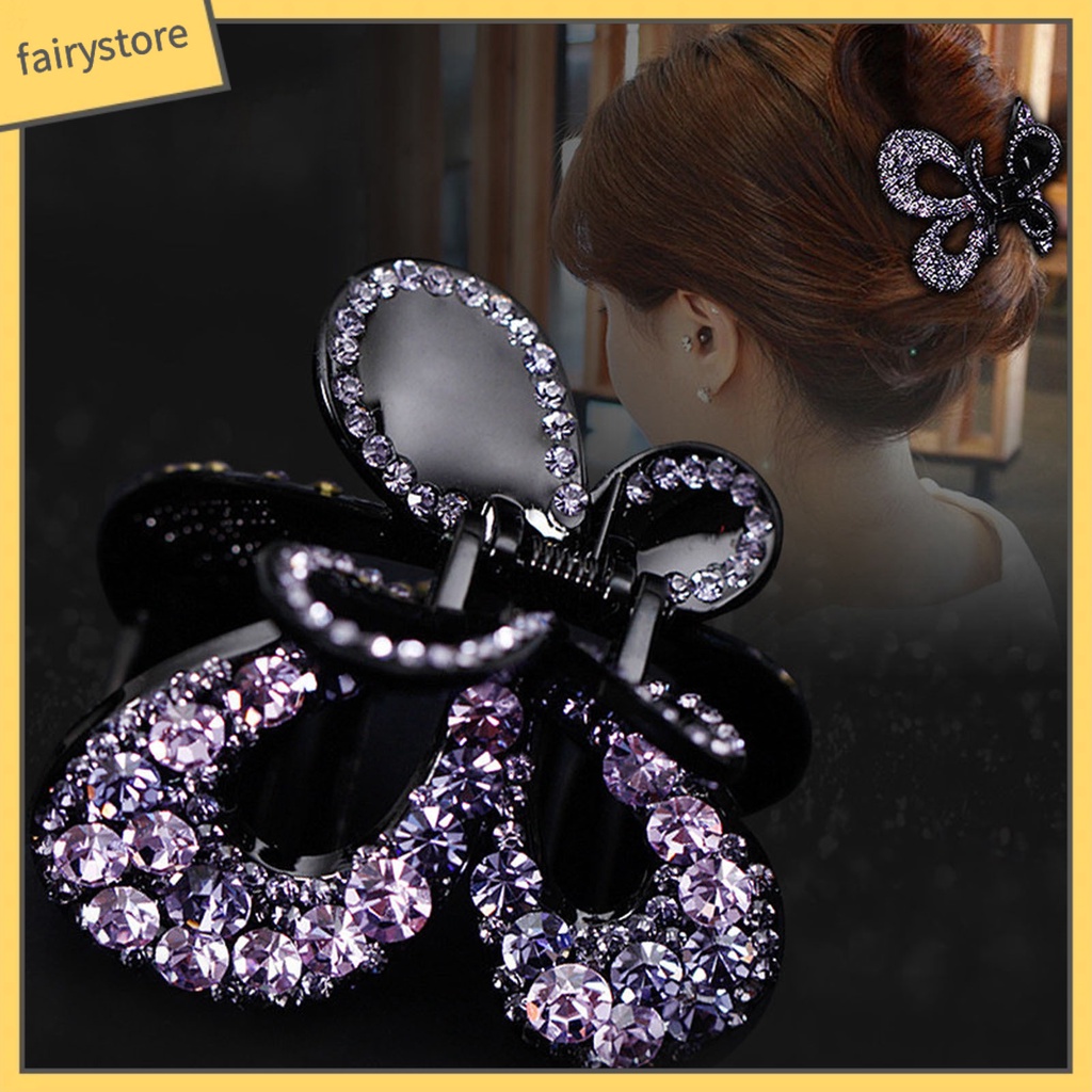 Kẹp Tóc Càng Cua Đính Đá Hình Bướm Bằng Nhựa Cho Nữ