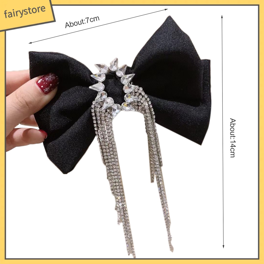 Kẹp Tóc Nơ Đính Đá Tua Rua Màu Đen Cho Nữ