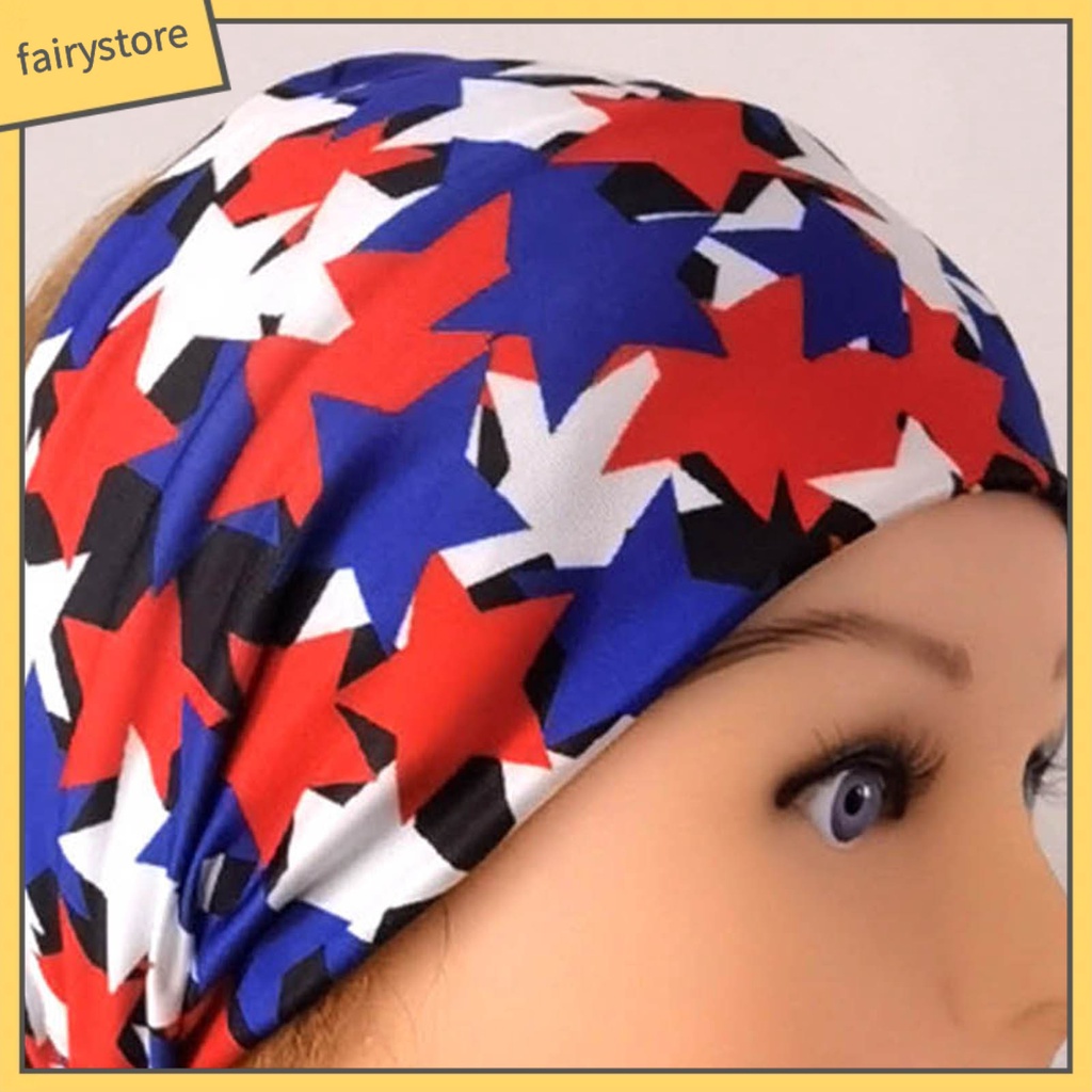 Băng Đô Cài Tóc Bản Rộng Co Giãn Chống Trượt Không Phai Họa Tiết Ngôi Sao