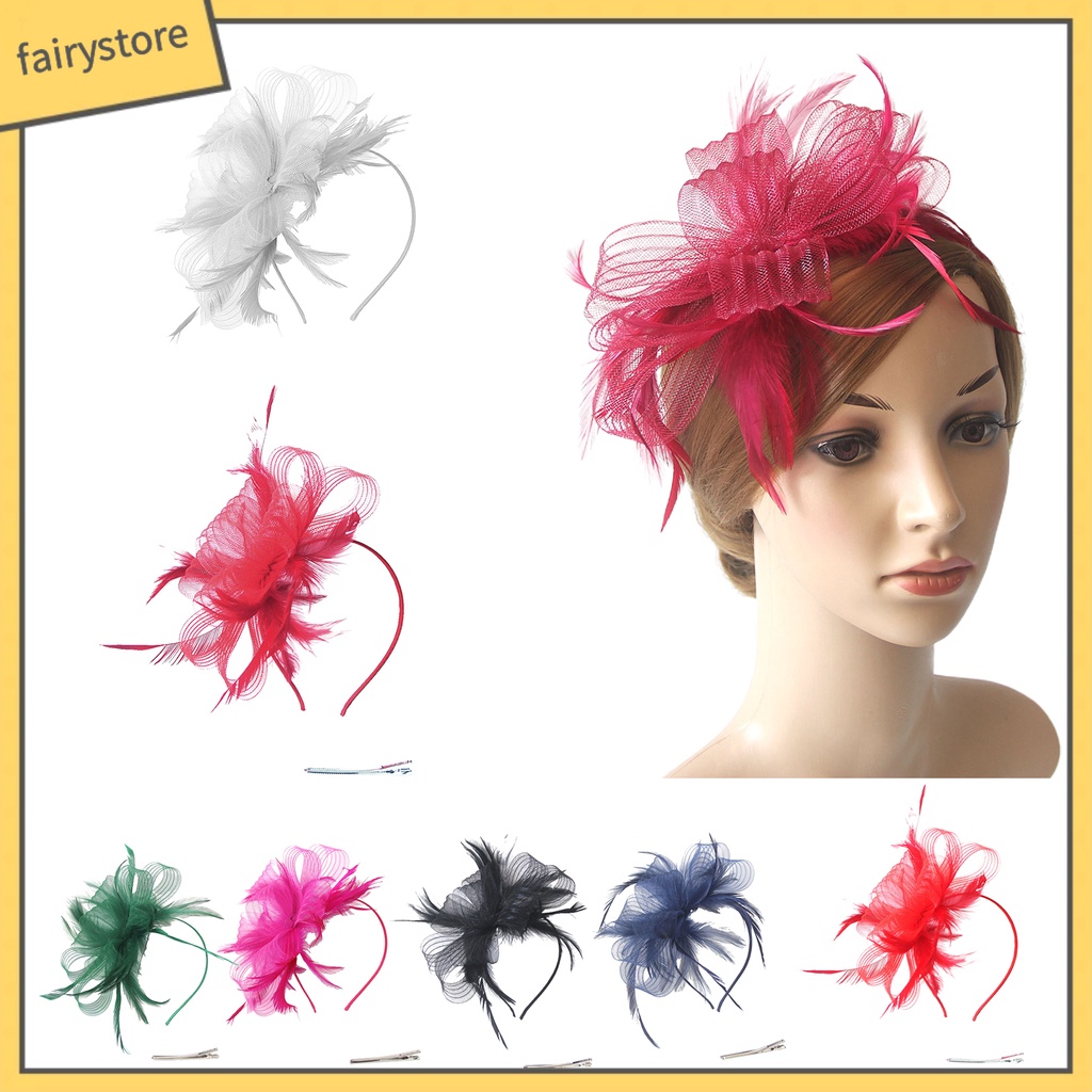 [FRO] Cài Tóc Lưới Thắt Nơ Nhiều Lớp Đính Lông Vũ Cổ Điển Nhìn Xuyên Qua Đầu Trang Trí Đám Cưới