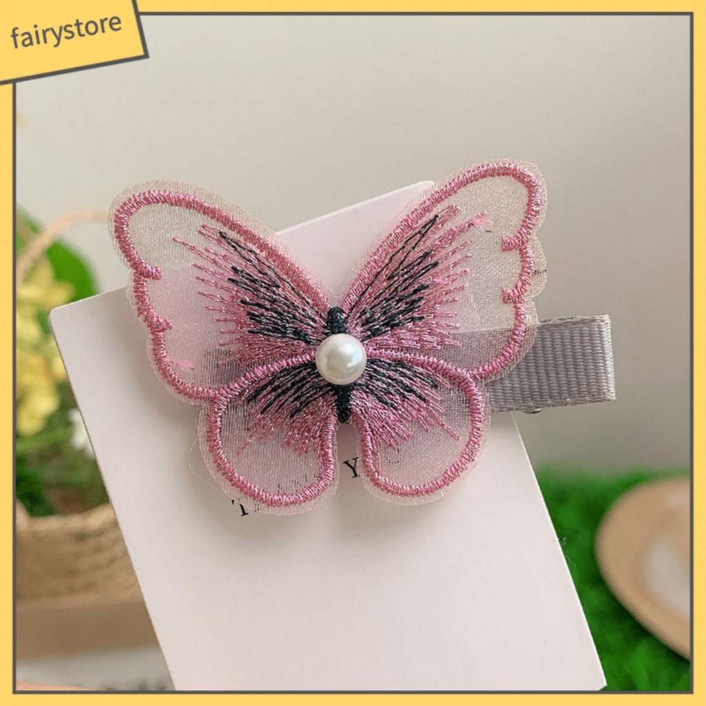 Set 10 Kẹp Tóc Vải Ren Thêu Hình Bướm 3D Ngọt Ngào