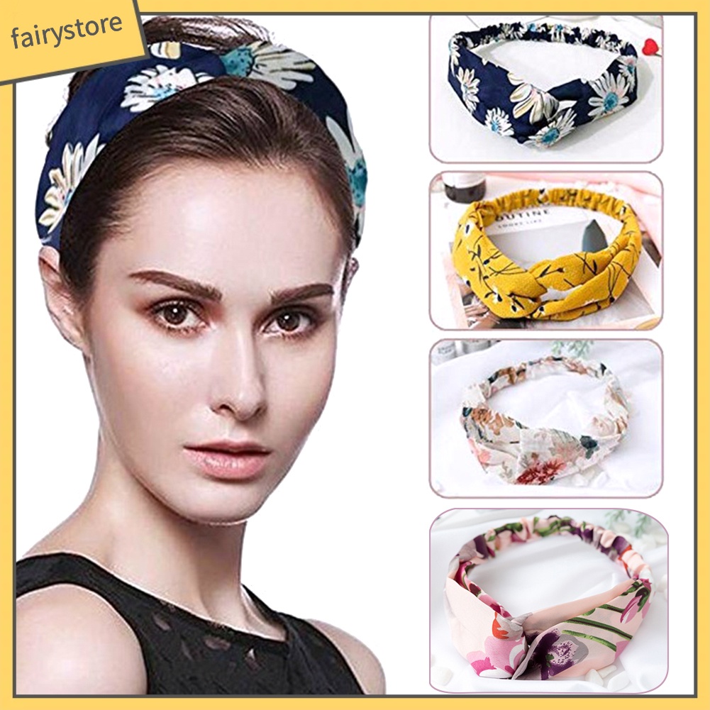 Băng Đô Thắt Nút Co Giãn In Họa Tiết Hoa Xinh Xắn Thời Trang Cho Nữ