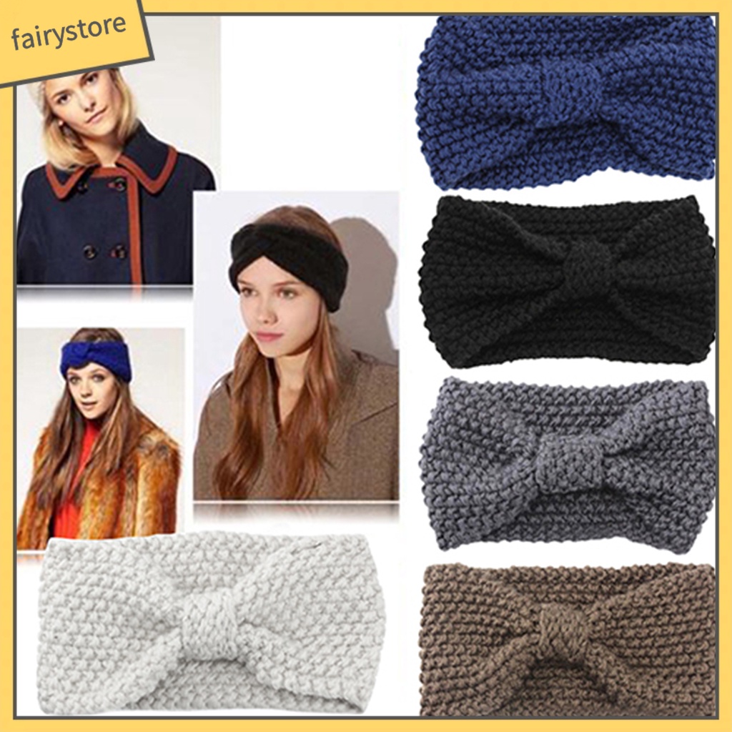 [FRO] Băng Đô Dệt Kim Thắt Nơ Màu Trơn Ấm Áp Mùa Đông Cho Nữ