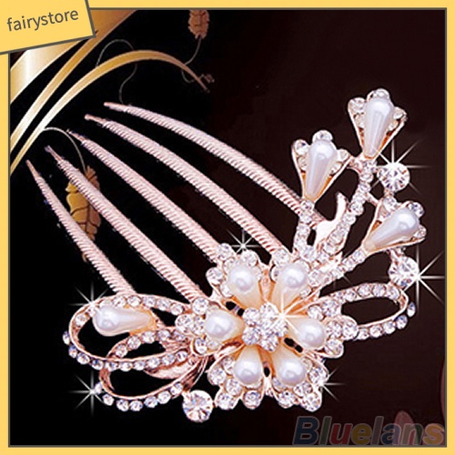 Lược Cài Tóc Hình Hoa / Chim Công Đính Ngọc Trai Giả Cho Cô Dâu