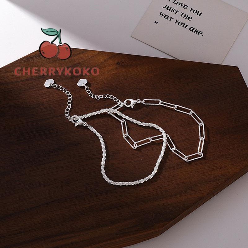 🍒🍒CHERRYKOKO Vòng Tay Dây Thừng Màu Bạc Lấp Lánh Đơn Giản Sành Điệu