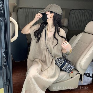 Đầm Voan Dài Qua Gối Cổ Chữ V Phong Cách Hàn Quốc Dành Cho Nữ