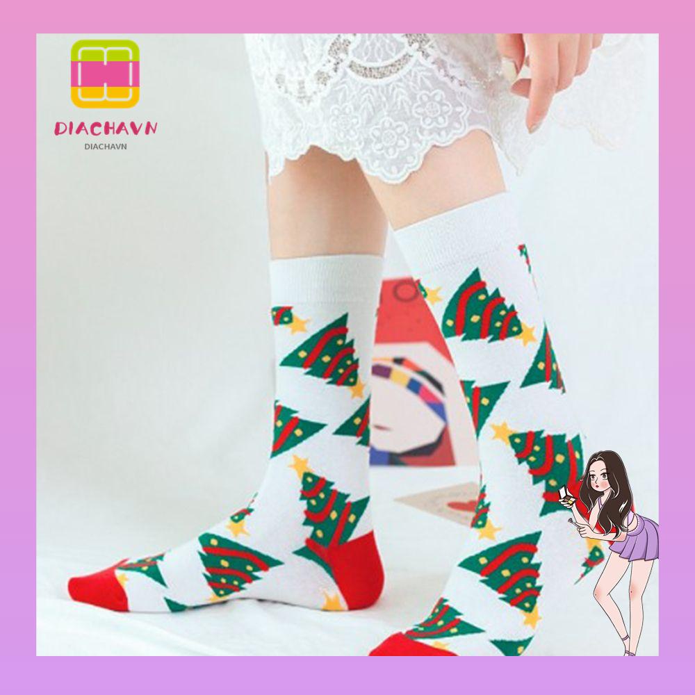 1 Đôi Tất Nữ Giữ Ấm In Hình Cây Thông Giáng Sinh Dễ Thương