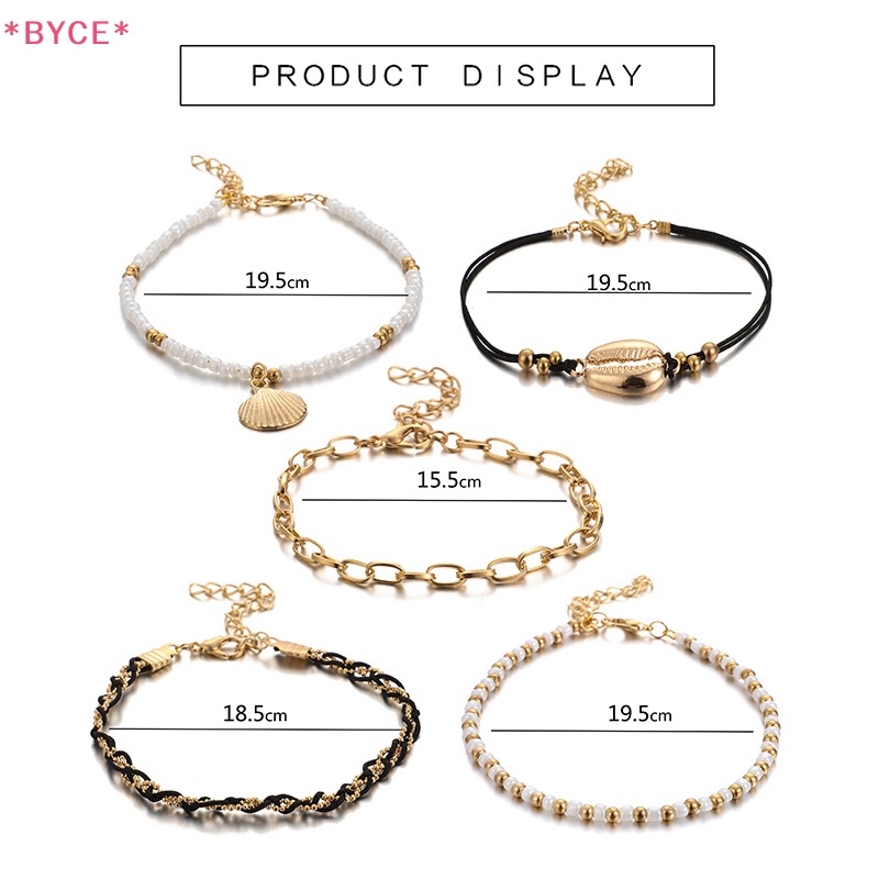 Set 5 Lắc Chân Nhiều Lớp Đính Hạt Vỏ Sò Phong Cách Boho Thời Trang Đi Biển Mùa Hè Cho Nữ Mới