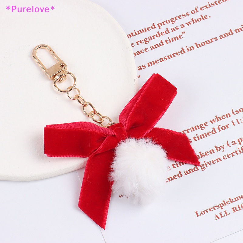 Móc Khóa Hình Nơ Bằng Nhung Phối Bóng Lông Xinh Xắn Cho Nữ Mới