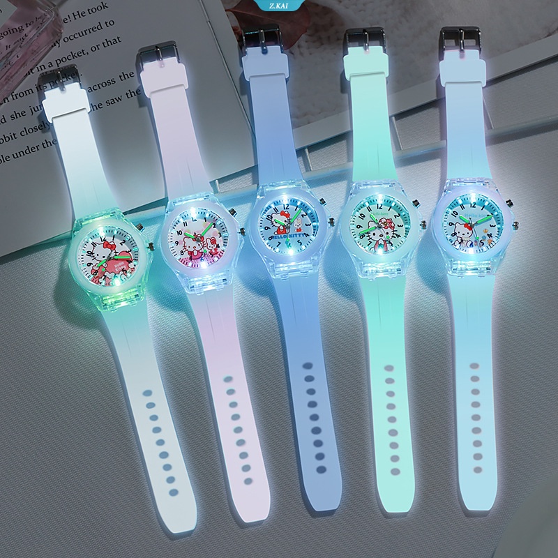 Đồng Hồ Đeo Tay Hình Hoạt Hình Sanrio Hello Kitty Có Đèn Led Phát Sáng Dành Cho Bé Gái Tiểu Học [ZK]