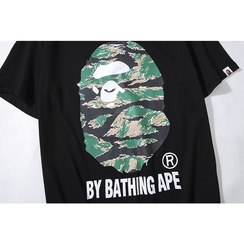 Áo Thun Cotton Tay Ngắn In Chữ Ape Đầu Hổ Họa Tiết Rằn Ri Thời Trang Xuân Hè Mới Nhất