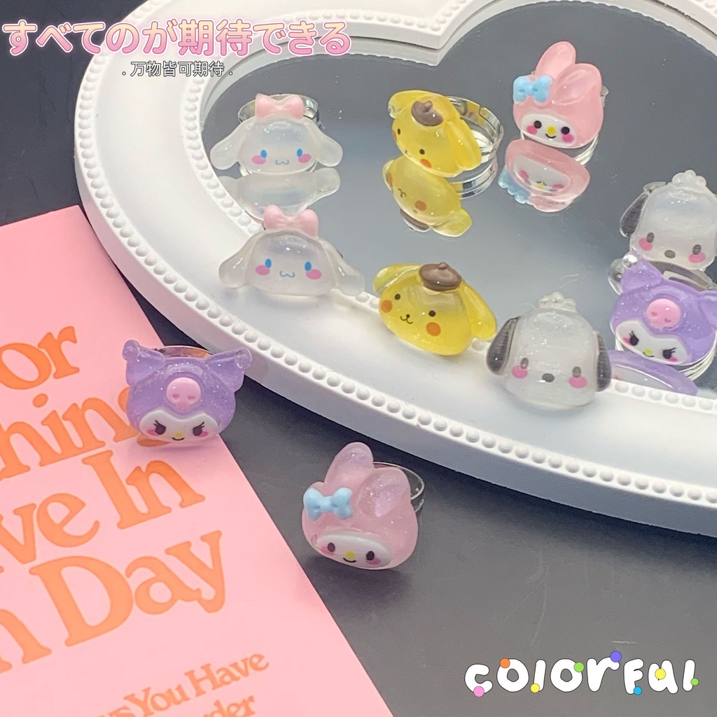 6 Cái / bộ Học Sinh Nhẫn Sanrio Kuromi Cô Gái Dễ Thương Trái Tim Hoạt Hình Cặp Đôi Mềm Tặng Bạn Gái Có Thể Điều Chỉnh Mở Nhẫn H0145