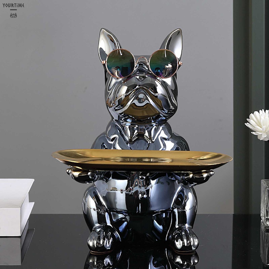 Tượng Chú Chó Bằng Gốm Mạ Điện Để Bàn Trang Trí Nội Thất