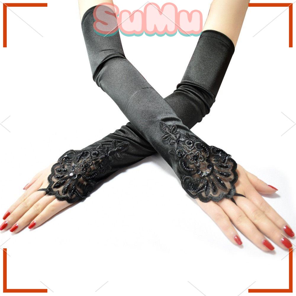 Sumu Găng Tay Hở Ngón Vải Satin Co Giãn Phong Cách Vintage Cho Cô Dâu