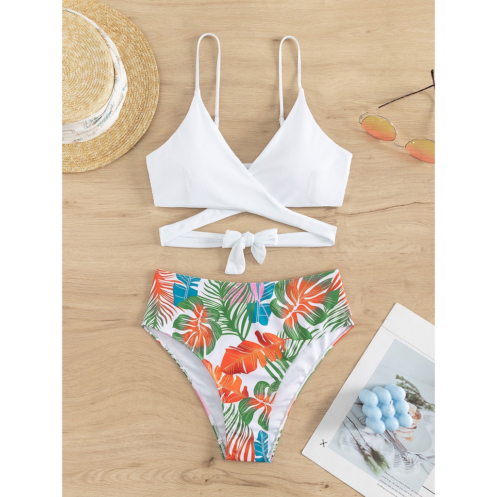 Bộ Đồ Bơi Bikini Màu Trơn Lưng Cao Gợi Cảm Cho Nữ