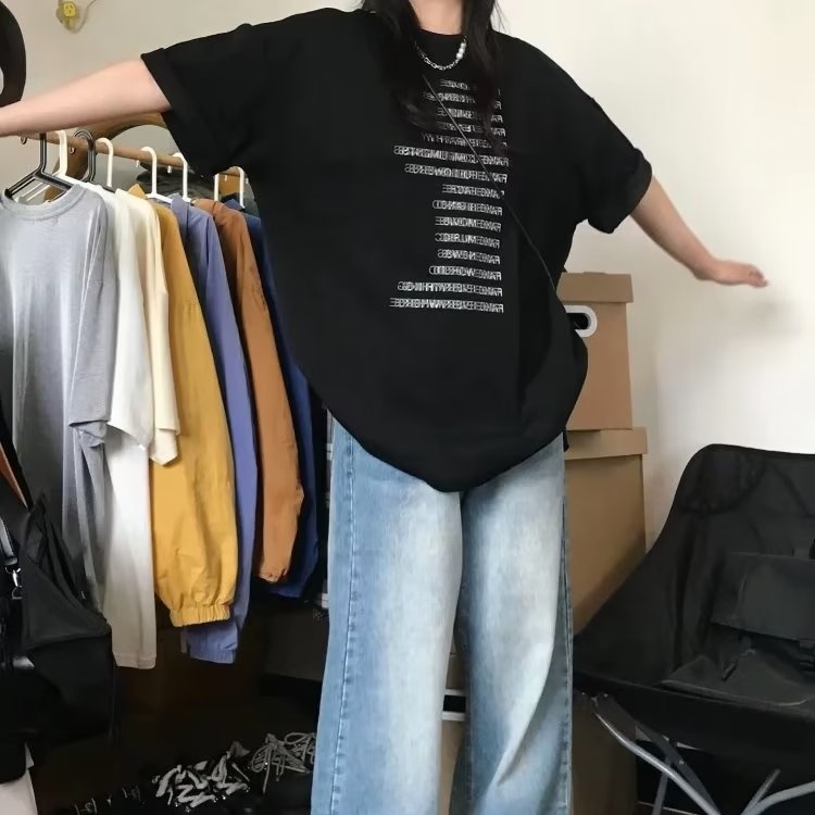 Hàng Mới Về Mới Áo Thun Tay Ngắn Họa Tiết Đường Ray Hình Học Thời Trang Cao Cấp Cho Nam Nữ