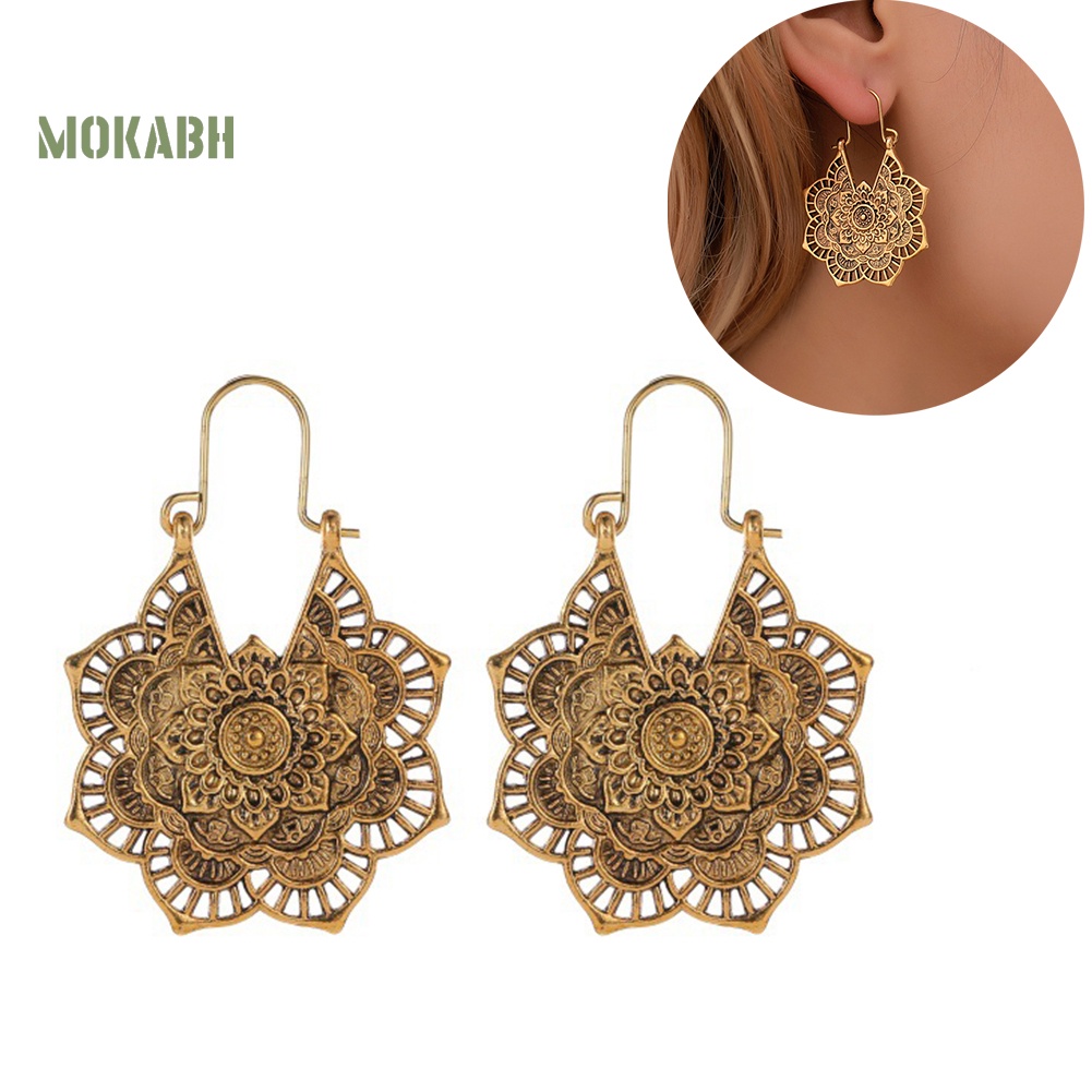 [Mok Abh] Khuyên Tai Họa Tiết Hình Hoa Kiểu Dáng Vintage