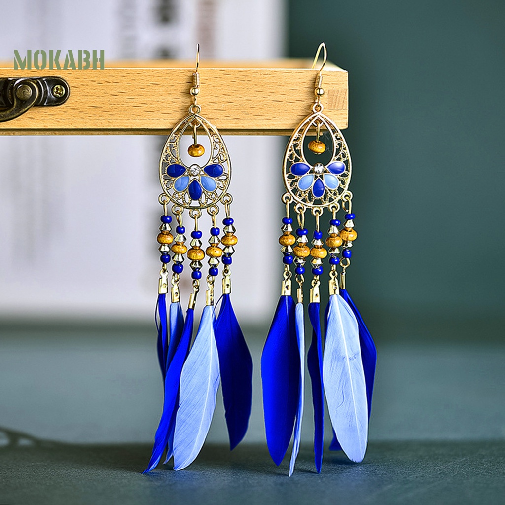 1 Đôi Bông Tai Hình Lông Vũ Dáng Dài Phong Cách Bohemian