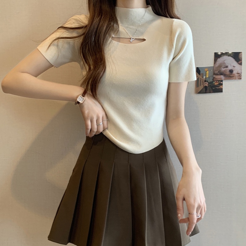 Áo Thun Crop top Tay Ngắn Màu Sắc Đơn Giản Phong Cách Hàn Quốc Quyến Rũ Dành Cho Nữ