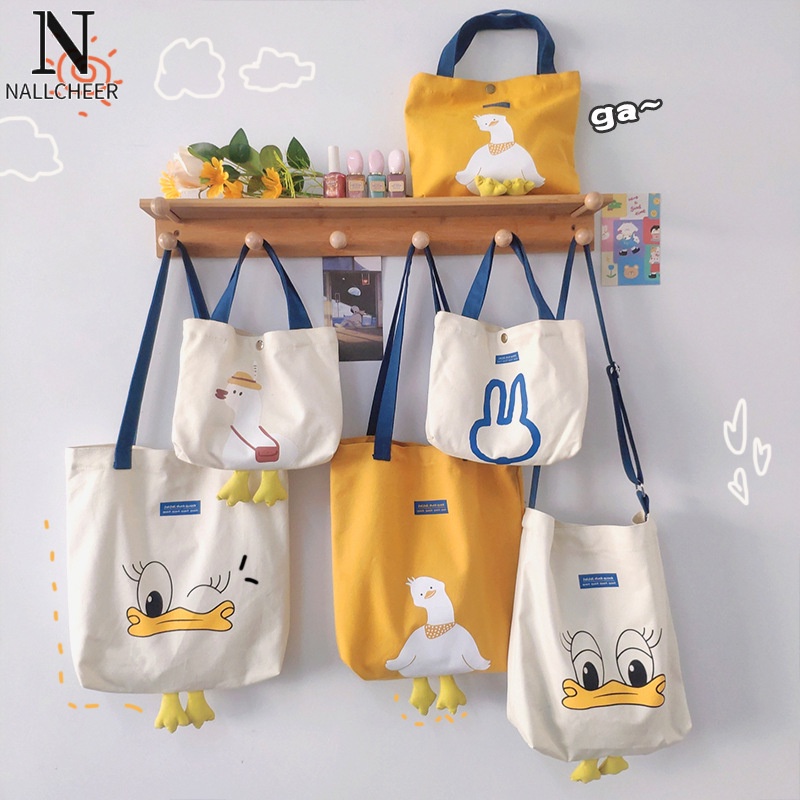 Túi canvas Đeo Chéo Hình Chú Vịt Hoạt Hình Đáng Yêu