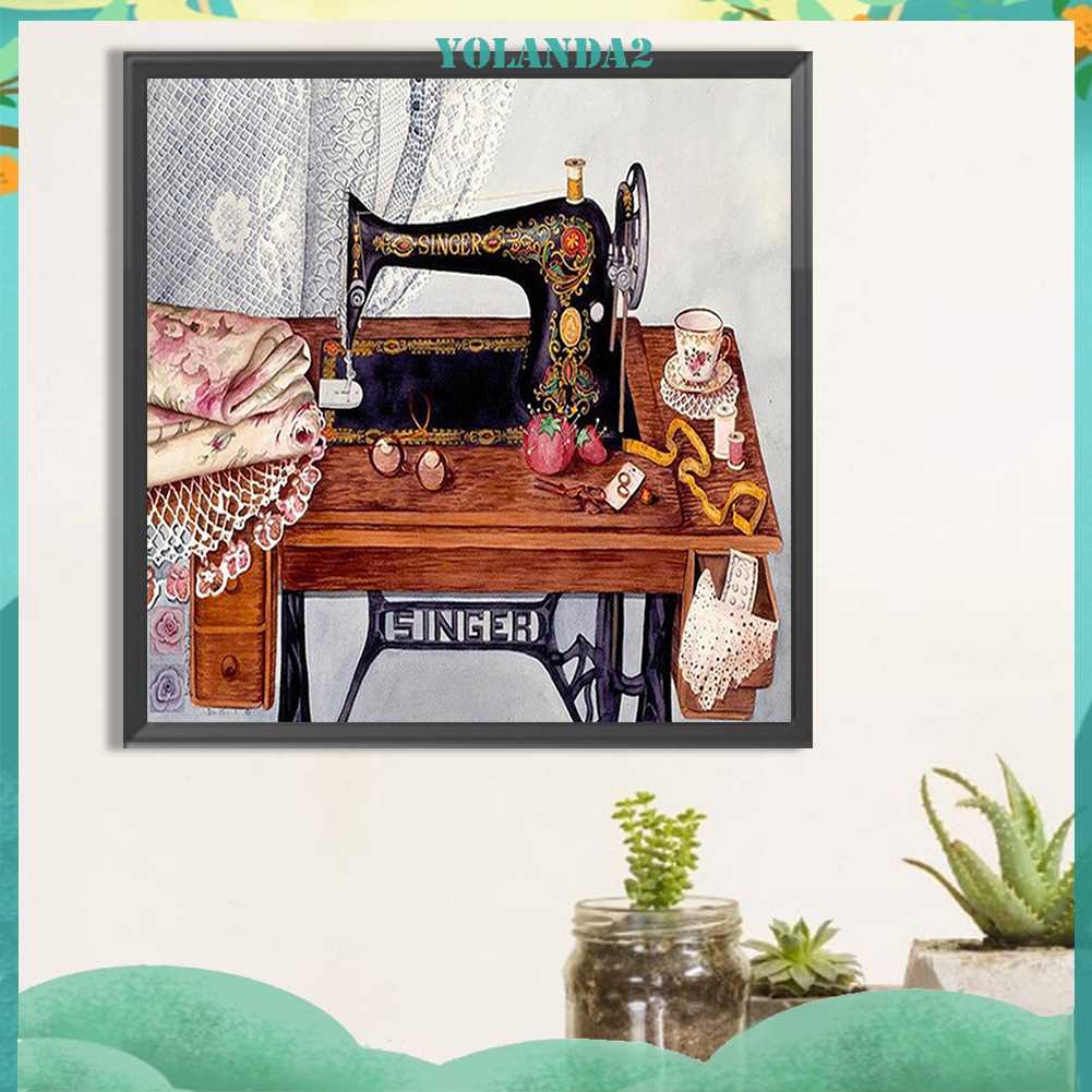 Tranh Đính Đá Kim Cương Toàn Bộ 5D DIY Hình Vẽ Máy May Trang Trí Nhà Cửa