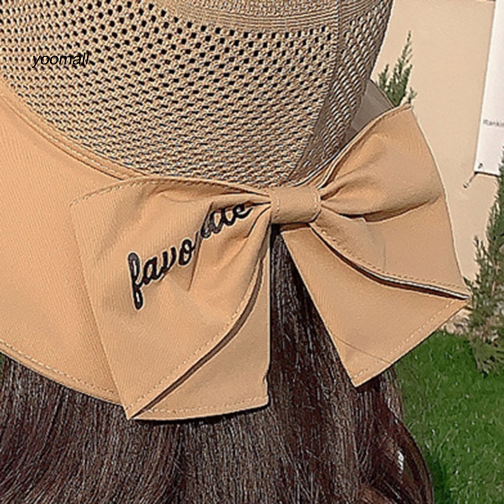 Mũ Tai Bèo Vành Rộng Thoáng Khí Đính Nơ In Chữ Thời Trang Cho Nữ