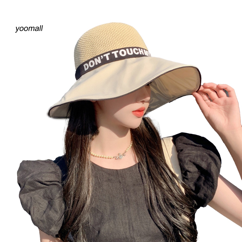 Mũ Tai Bèo Rộng Vành Chống Nắng Phối Ruy Băng In Chữ Thời Trang Mùa Hè Cho Nữ
