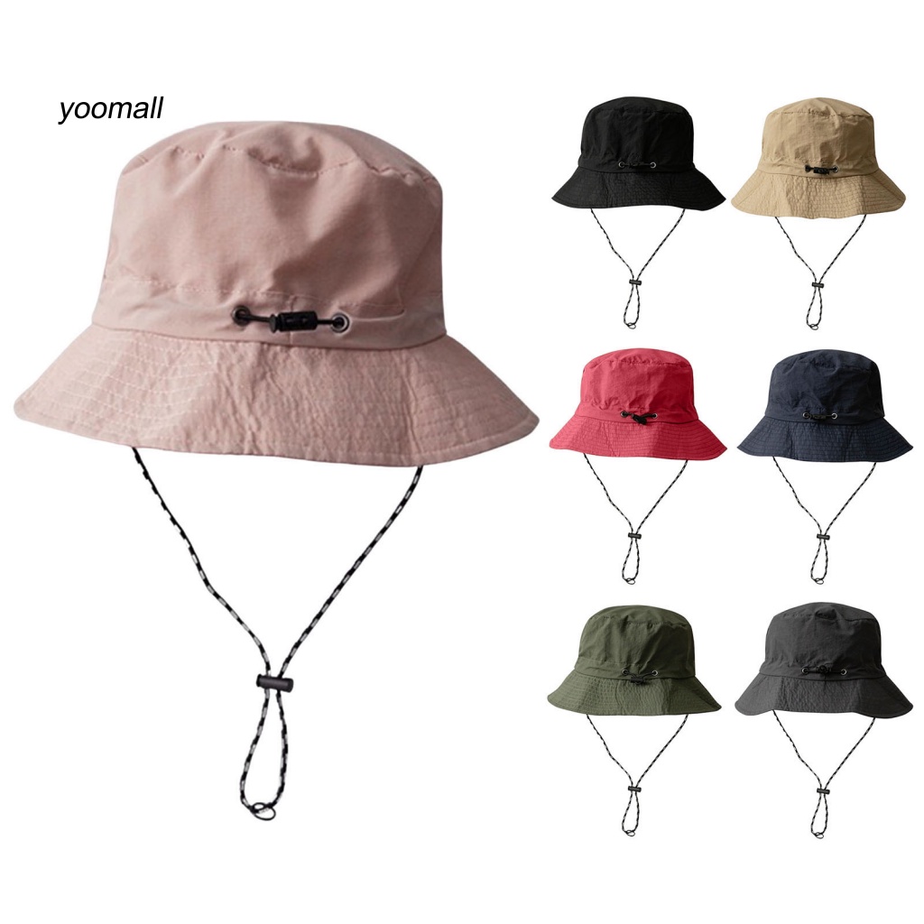 Nón Vành Tròn Màu Trơn Chống Gió Chống Nước Thoáng Khí Có Dây Cố Định Cho Nam Và Nữ