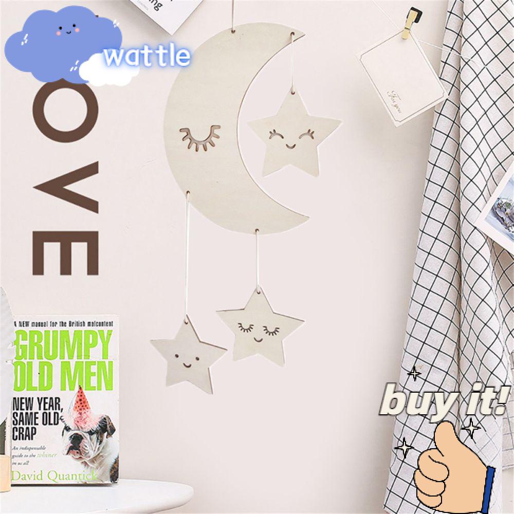 Phụ Kiện Treo Tường Trang Trí Hình Trăng Sao Bằng Gỗ Phong Cách Bắc Âu