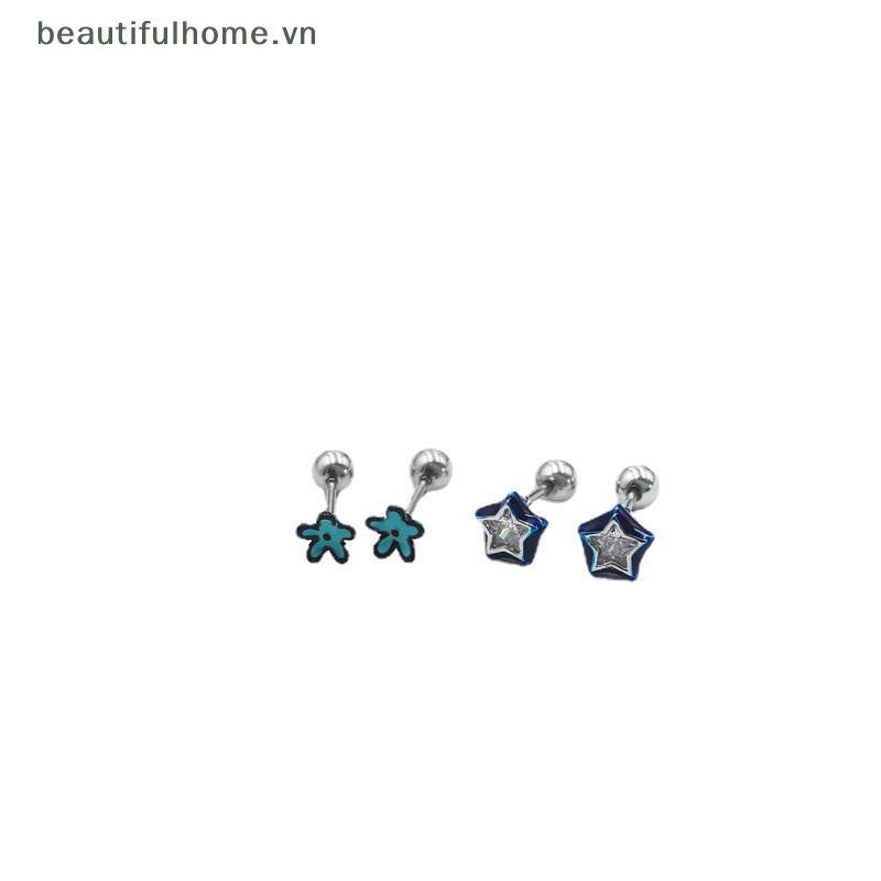 1 Đôi Bông Tai Hình Hoa / Ngôi Sao Đính Đá Zircon Dễ Thương Cho Nữ