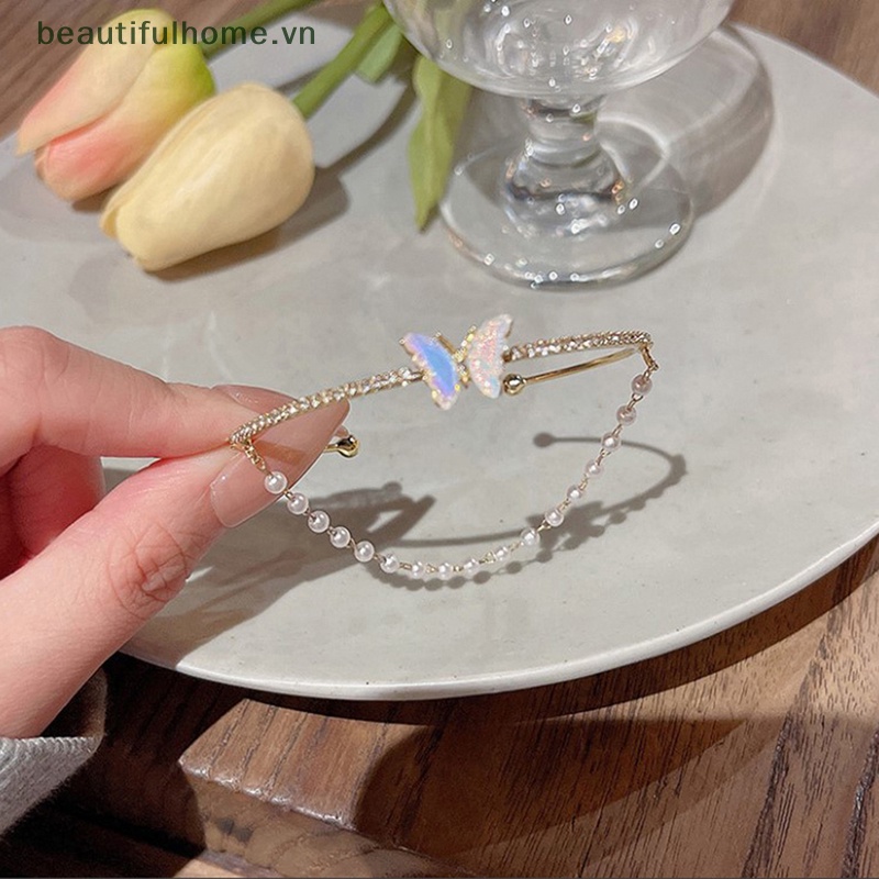 Vòng Tay Chuỗi Hạt Acrylic Hở Mạ Vàng Hình Bướm Thời Trang Cho Nữ [beauty]