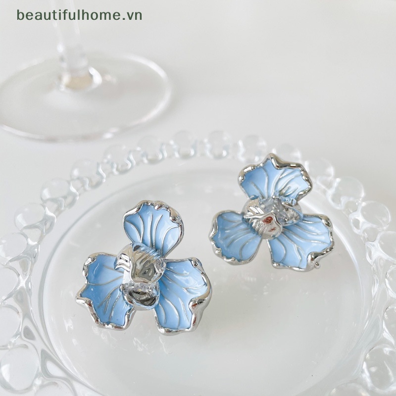 [beautifulhome] Bông Tai Pha Lê Hình Hoa Màu Xanh Dương Ngọt Ngào Phong Cách Hàn Quốc Cổ Điển Thanh Lịch Dành Cho Nữ [beauty]